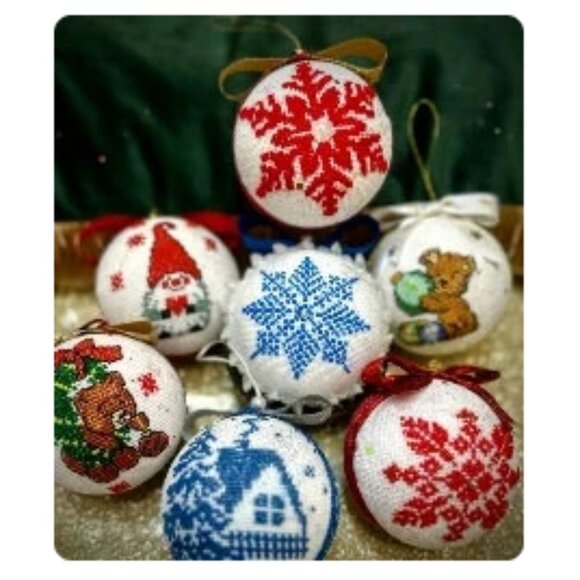 Handmade Blue Cross-Stitch Christmas Ornament - Picture 7 of 7